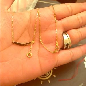 18k Real Gold Smile Necklace 17” long total drop